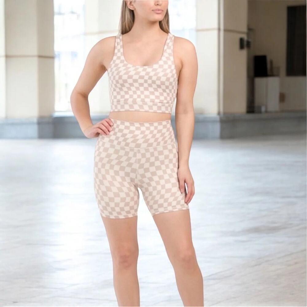Wilo the Label | Checkered Cream/Brown Matching Workout Set Activewear Workout